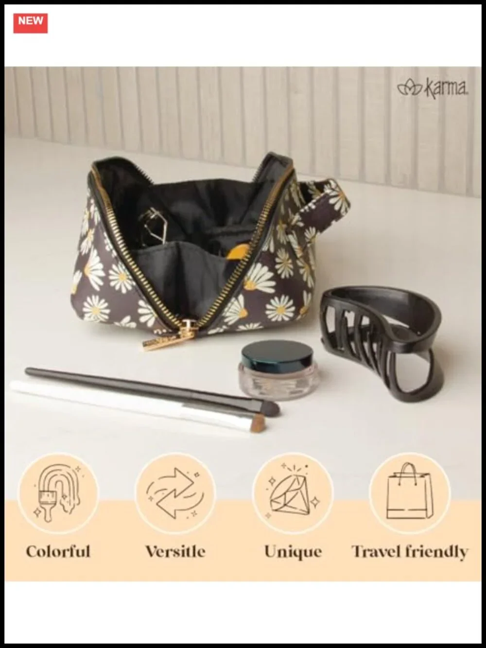 Vegan Leather Zip Cosmetic Bag with Interior Pockets